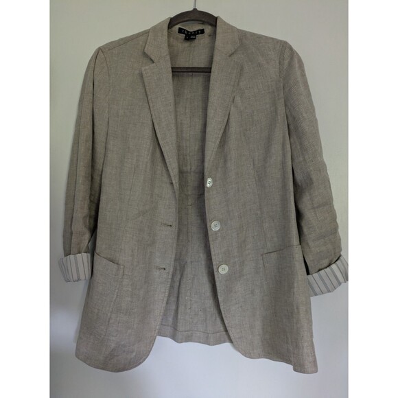 Theory Jackets & Blazers - Theory Women's Minou T Sharkskin Crunch Linen Blazer Size 8 Lagenlook
